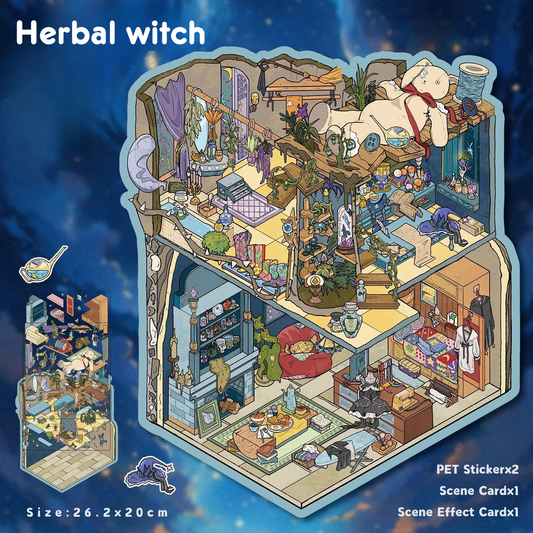 Large-sized 3D Stereoscopic Landscape Stickers for DIY Scrapbook 1 Herbal witch