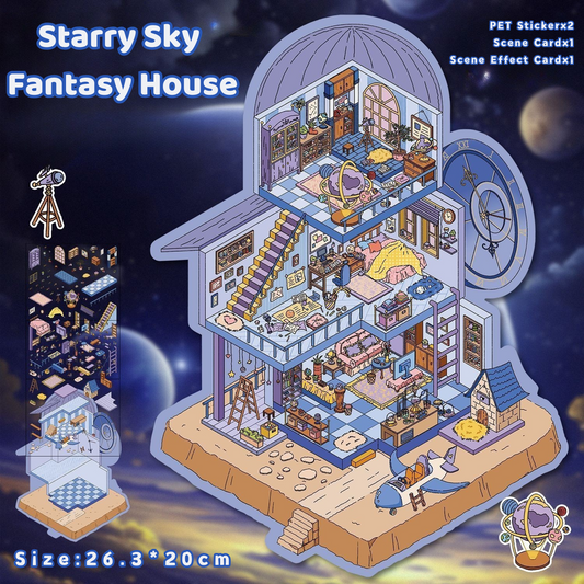 Yilan Large-sized 3D Stereoscopic Landscape Stickers for DIY Scrapbook 24 Starry Sky Fantasy House(The floor has color variations. Be cautious when purchasing.)