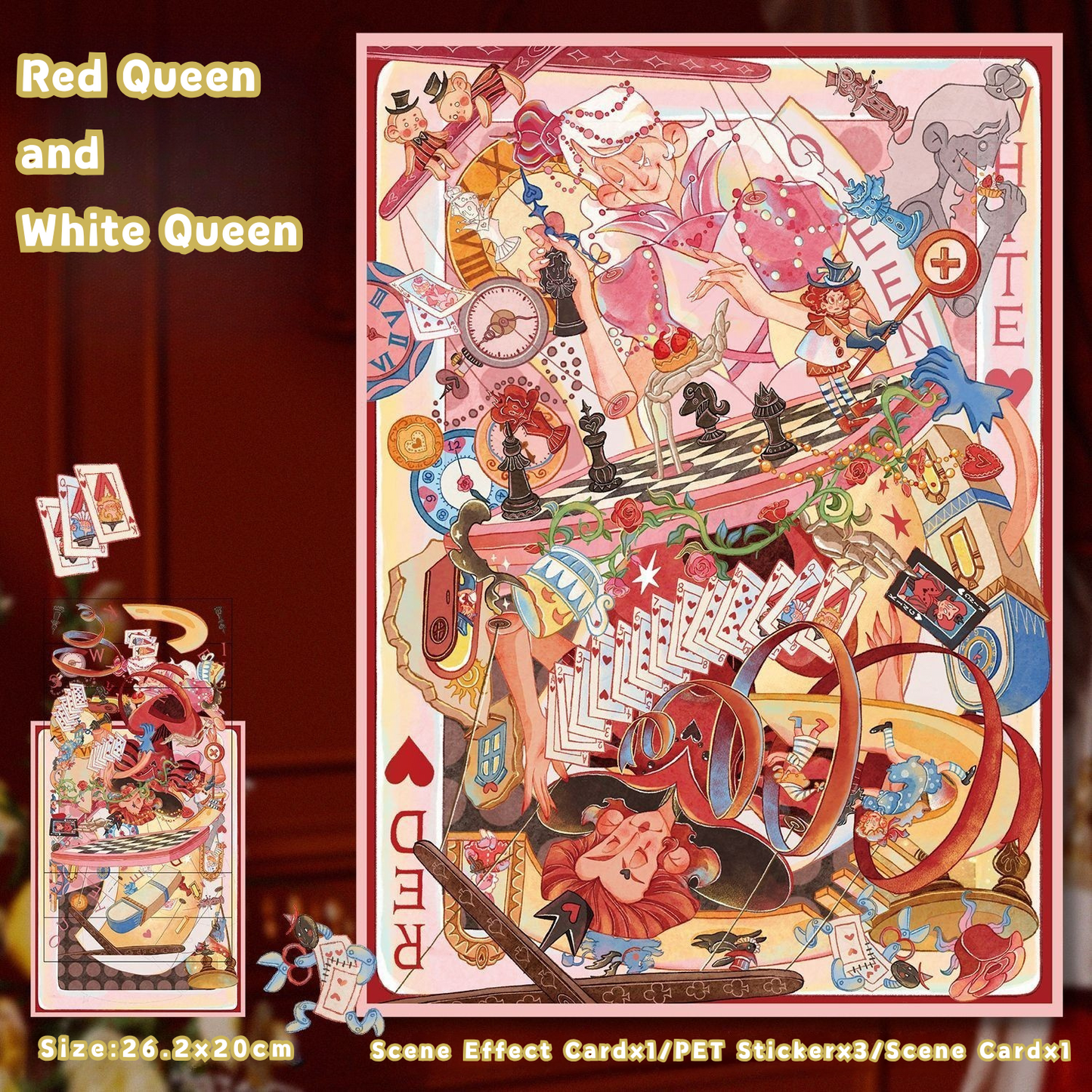 Large-sized 3D Stereoscopic Landscape Stickers for DIY Scrapbook 7 Red Queen and White Queen
