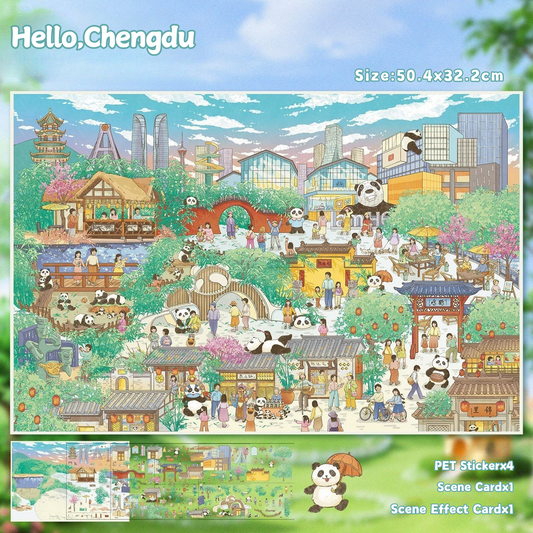 Extra-large-sized 50.4*32.2cm 3D Stereoscopic Landscape Stickers for DIY Scrapbook 9  Hello,Chengdu(One bamboo is missing, resulting in a slight difference in the lantern pattern)