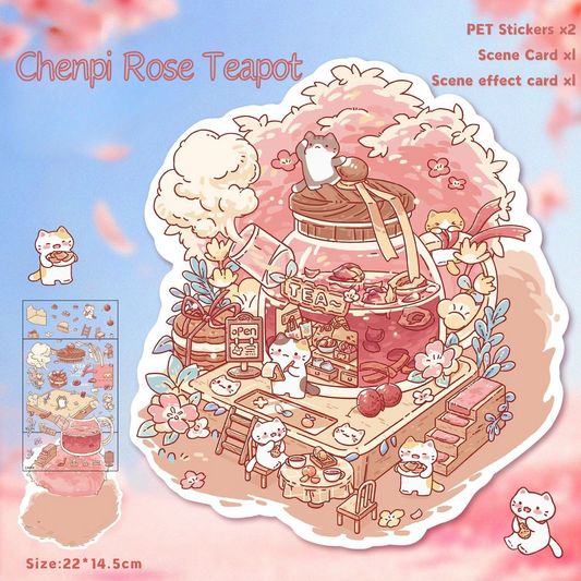 Yilan Mini Landscape Stickers 09 Chenpi Rose Teapot