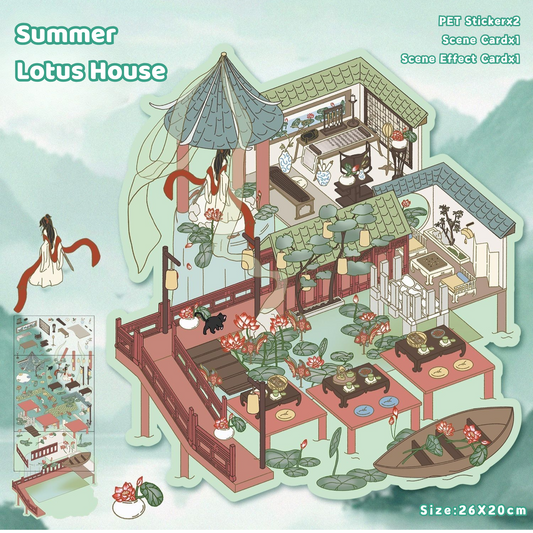 Yilan Large-sized 3D Stereoscopic Landscape Stickers for DIY Scrapbook 19 Summer Lotus House