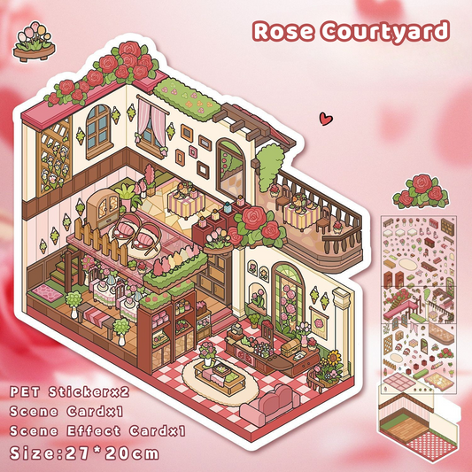 Yilan Large-sized 3D Stereoscopic Landscape Stickers for DIY Scrapbook 23 Rose Courtyard