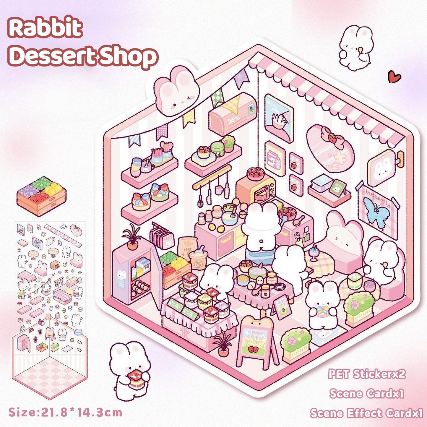 Yilan Mini Landscape Stickers 24 Rabbit Dessert Shop