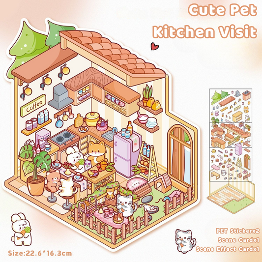 Yilan Mini Landscape Stickers 25 Cute Pet Kitchen Visit