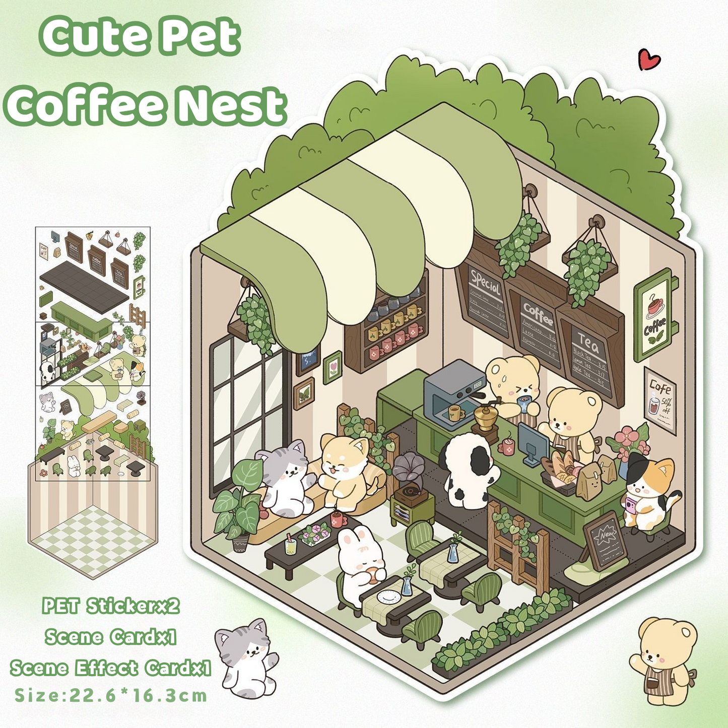 Yilan Mini Landscape Stickers 26 Cute Pet Coffee Nest