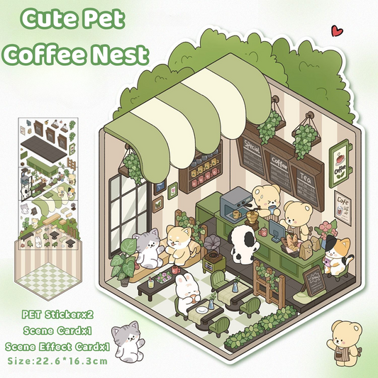 Yilan Mini Landscape Stickers 26 Cute Pet Coffee Nest