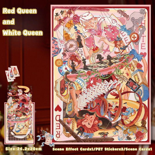 Large-sized 3D Stereoscopic Landscape Stickers for DIY Scrapbook 7 Red Queen  and White Queen